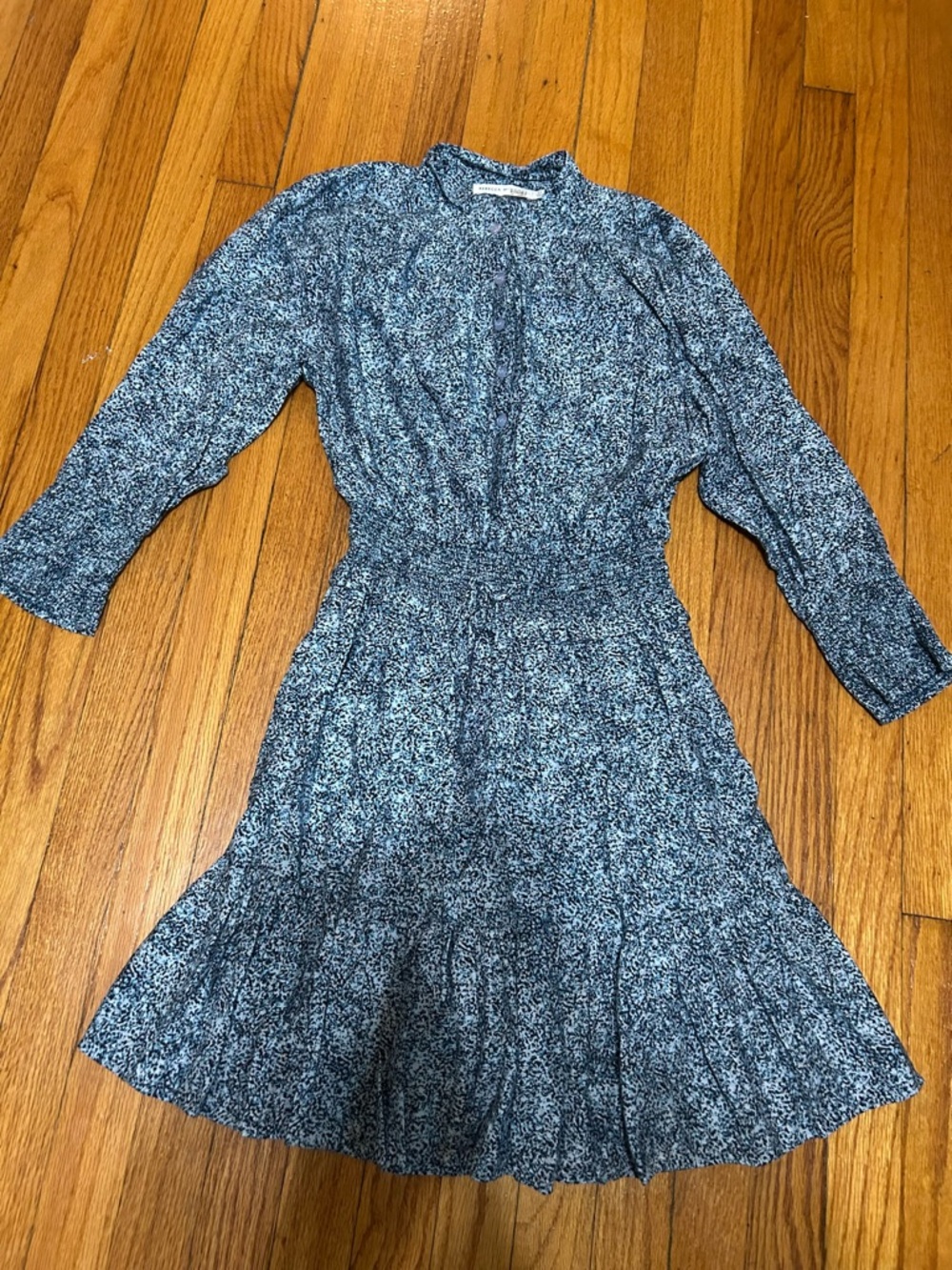 REBECCA MINKOFF Chloe Dress Blue Ditzy Floral Smocked Ruffle Mini Elastic‎ XS